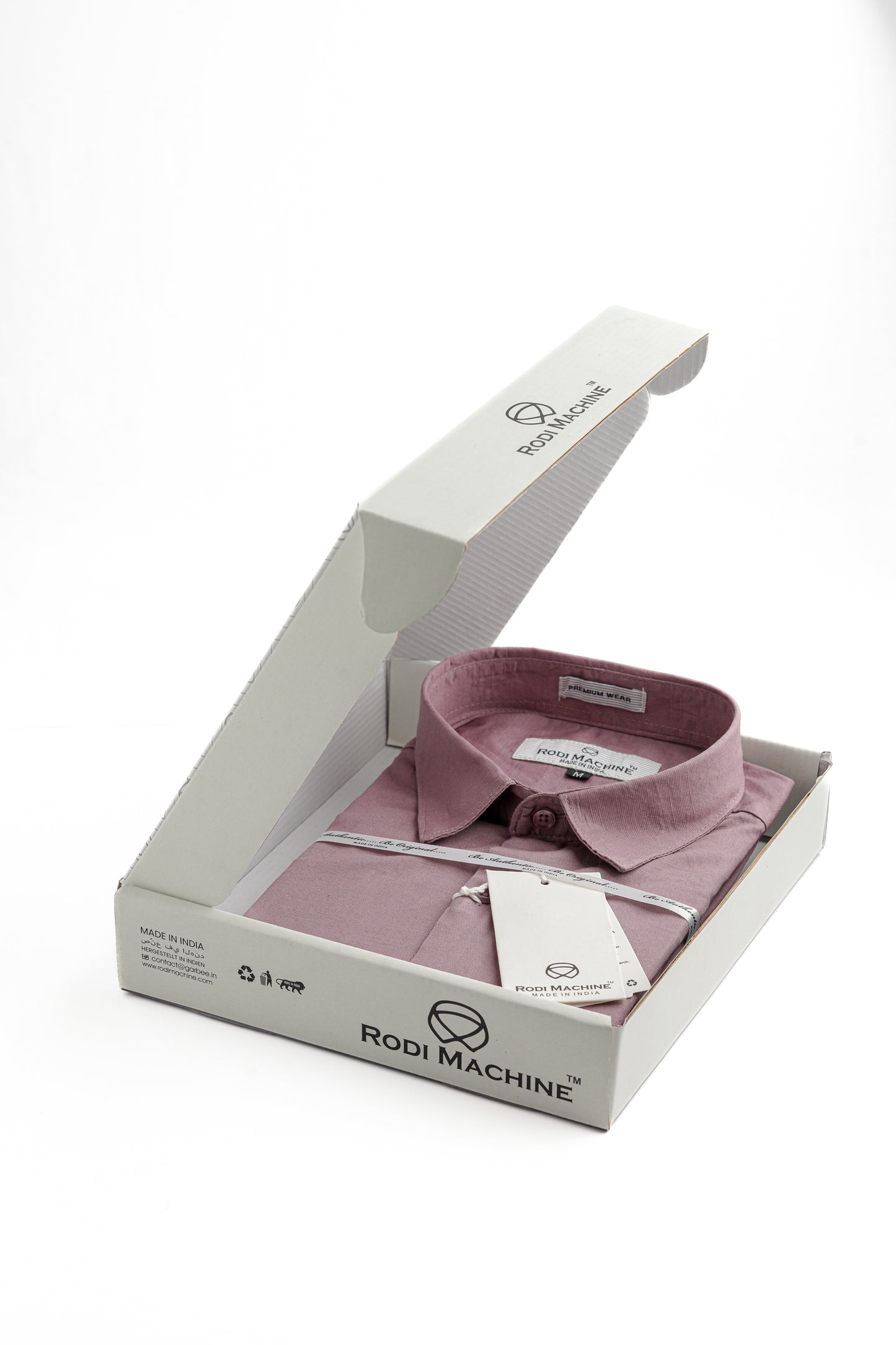 Lavender colour Rodi Machine shirt in a white box with 'Rodi Machine' branding.