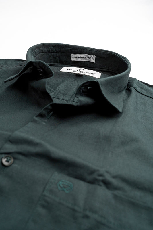 Military Green Color Linen Blend Shirt