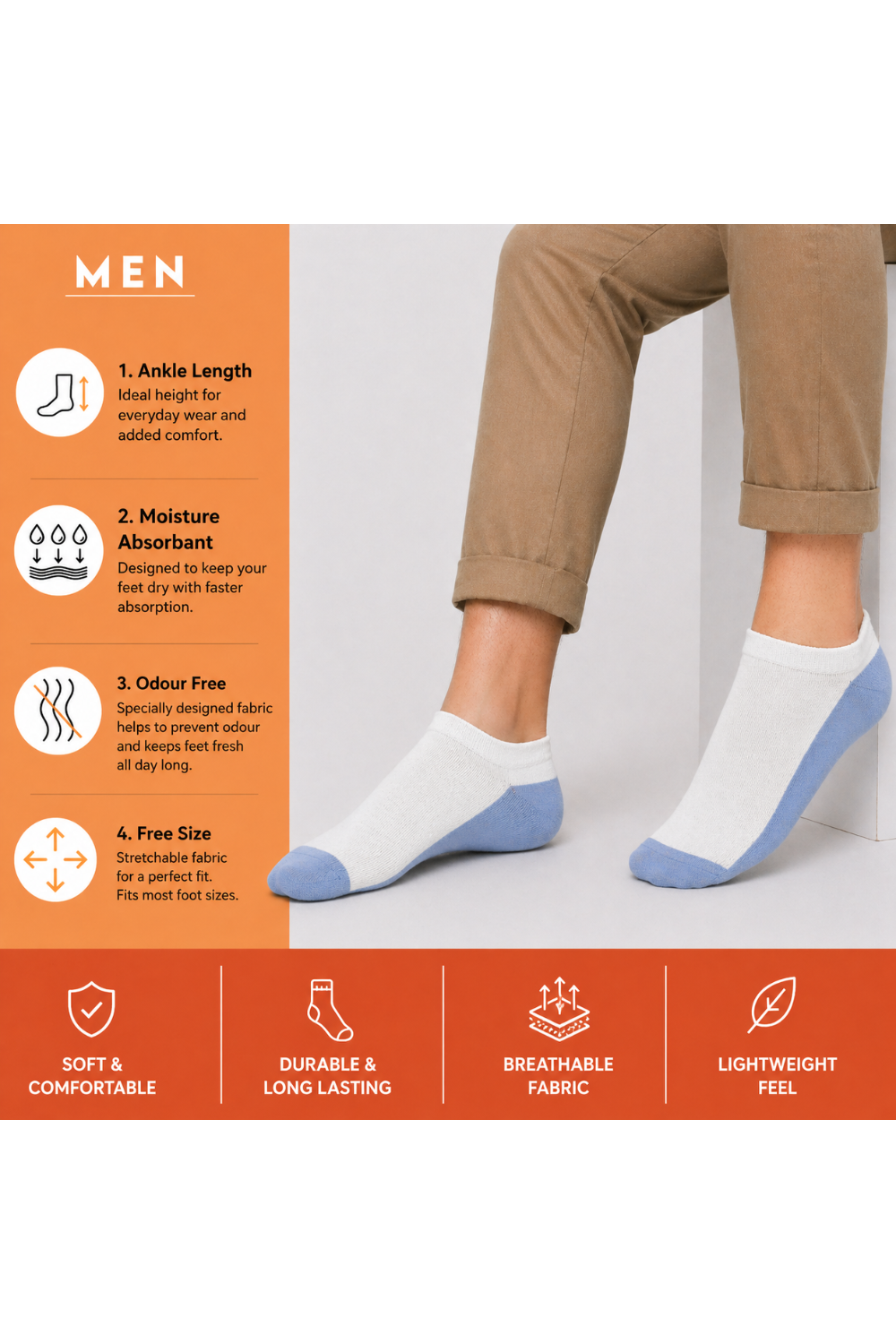 Classy Ankle White Color Socks for Men